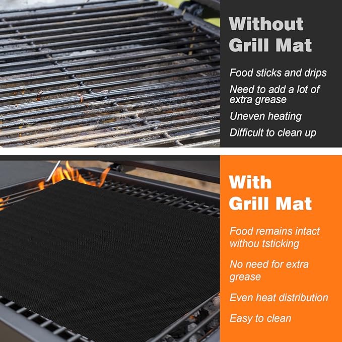 5PCS Grill Mats for Outdoor Grill – Non-Stick BBQ Mats, Reusable Heat Resistant Grill Mat for Gas, Charcoal & Electric Grill Accessories