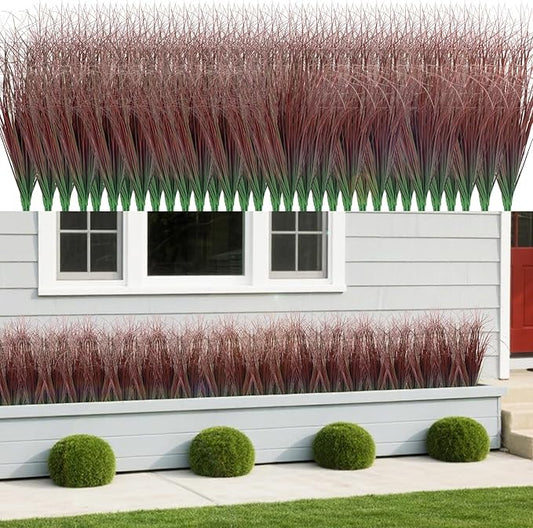 100Pcs Artificial Grass Plants, Faux Shrubs Wheat Grass, Artificial Tall Grasses Fake Plants for Outdoor Decor,Artificial Greenery Stems Weed for Room Indoor Home Decor（Red）