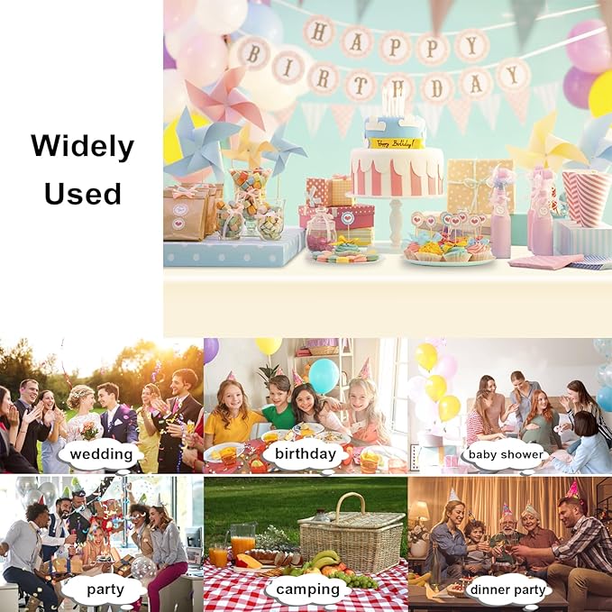 6 Pack Ivory Tablecloth, Rectangular Plastic Table Cloths for Parties Disposable, 54x108 in Waterproof Tablecloth for Birthday Party Baby Shower Picnic Valentines