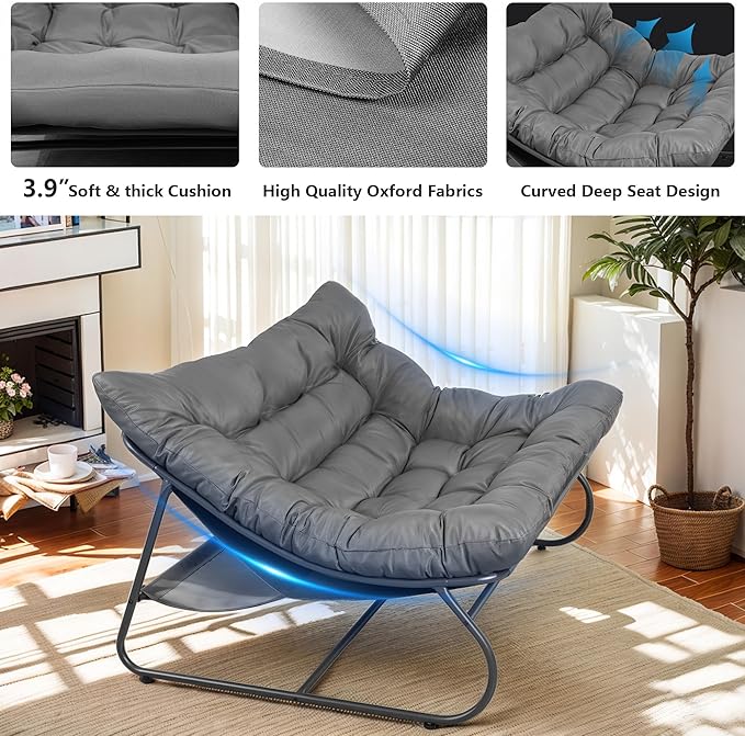 NOBLEMOOD 2 Pieces Patio Loveseat Set with Coffee Table, Outdoor Indoor Cushioned Love Seat, Metal Frame Oversized 2 Seater Chair for Porch, Garden, Living Room, Balcony