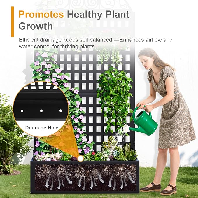 Metal Raised Garden Bed with Trellis, 79"x40"x11.8" Planter Box Outdoor with Privacy Screen Fence for Patio, Freestanding Garden Planter with Drainage Holes for Climbing Plants Flower Vegetable