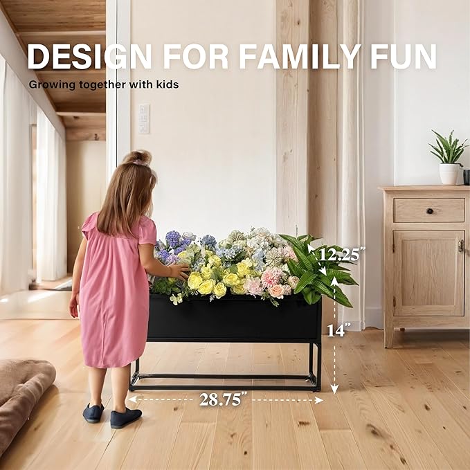 Cocoyard Elevated Planter Box - 14 Inch Durable Raised Garen Bed for Herbs and Flowers - Tall Rectangular Planter for Outdoor Plants & Backyard Gardening (Black, 14" H)