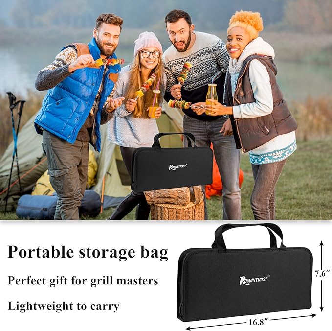 ROMANTICIST 27pcs Heavy Duty Grilling Gifts for Men Dad Fathers Day, Extra Thick BBQ Accessories Tools Set, Stainless Steel Grill Utensils Kit with Meat Claws, Carrying Bag for Outdoor Camping Silver