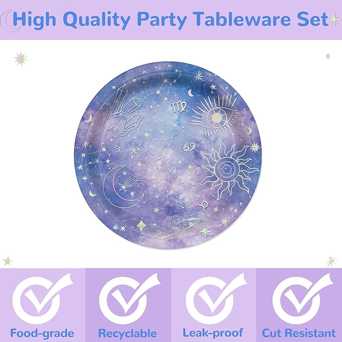 96PCS Space Galaxy Outer Party Supplies for Kids Boys Space Plates and Napkins for Birthday Party Decorations Star Themed Baby Shower Paper Plates Tableware 24 Guests