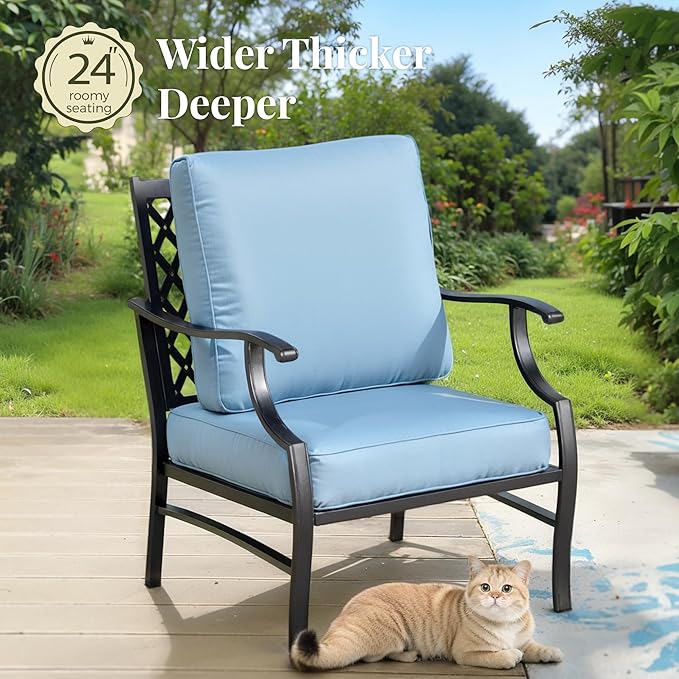 Patio Furniture Set 7 pcs, Outdoor Patio Furniture, 3-Seat Sofa, 4 Single Chairs, 2 Ottomans and 5.75" Extra Thick Cushion, Patio Conversation Set for Garden Backyard Deck,Blue