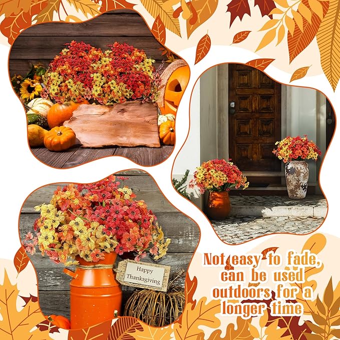 Lyrow 100 Bundles Violet Artificial Flowers, UV Resistant Faux Silk Flowers Outdoor, Fake Violet Bulk for Front Porch Hanging Garden Courtyard Farmhouse Home (Autumn Color System)