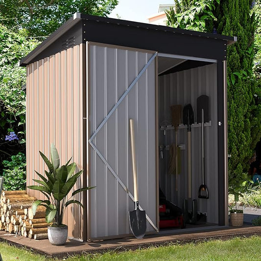 AECOJOY 5' x 3' Outdoor Storage Shed, Small 3x5 Metal Sheds & Outdoor Storage Clearance Steel Yard Shed kit with Lockable Door, Utility and Tool Storage Garden Shed for Backyard, Patio and Outside use