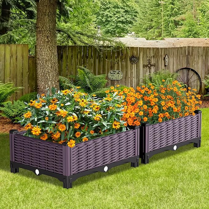 Raised Garden Bed Garden Planter Box with Drainage Holes, Plastic Raised Beds for Gardening Vegetables Herb Flowers,Garden Beds Outdoor for Garden Patio Deck Balcony