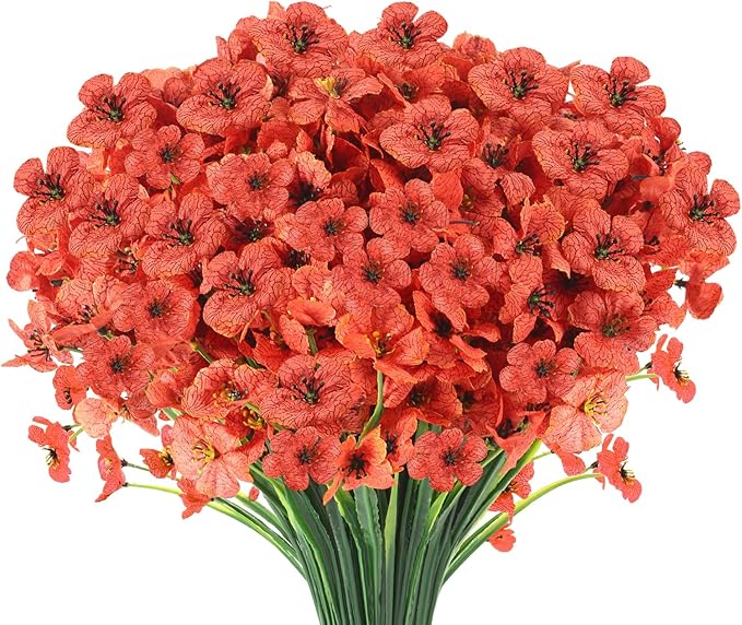 22 Bunches of Outdoor Artificial Flowers, UV Resistant Fake Flowers Artificial Silk Flowers with Plastic Plants for Indoor Outdoor Front Porch Hanging Planter Decoration (22, Orange)