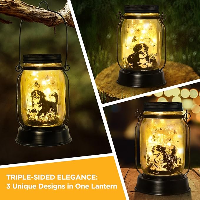 Bernese Mountain Dog Gifts for Women/Men Bernese Mountain Solar Lanterns Birthday Dog Lovers Lantern Pet loss Dog Memorial Lights Solar Garden Decoration for Yard, Patio,Backyard,Porch Torches Light