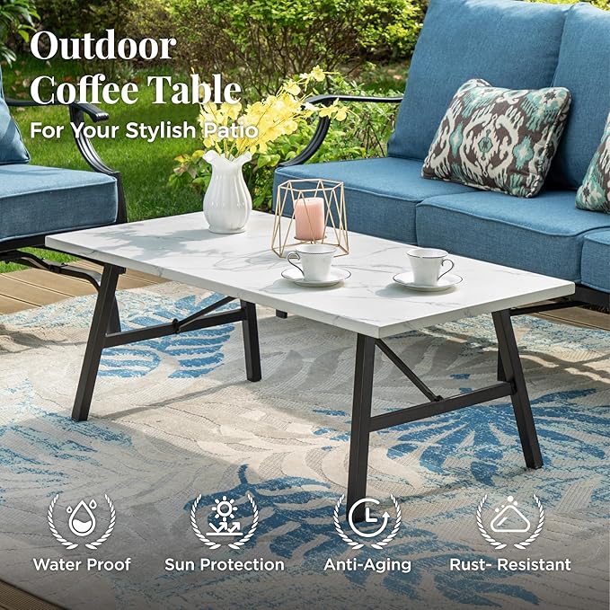 Patio Furniture Set 6 pcs, Outdoor Patio Furniture, 1 X 3-Seat Sofa, 2 X Single Chairs, 2 X Swivel Chairs, 1 X Coffee Table and 5.75" Extra Thick Cushion, Patio Conversation Set,Navy Blue