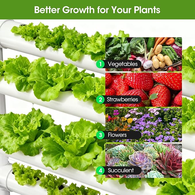 Hydroponic Growing White, 108 Planting Holes, Water Circulation System, Indoor Outdoor Garden Kit with Timer & Pump (34"x62"x15" in 108 Holes)