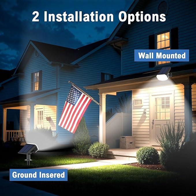 Solar Lights Outdoor Waterproof IP65, Super Bright LED, 2CCT 4 Lighting Modes 3000K/6500K Selectable, Solar Powered Yard Garden Solar Spot Lights for Outside Landscape Auto On/Off -2 Pack