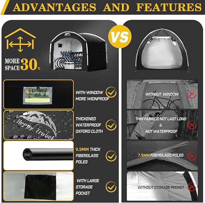 Happy Travel Bike Storage Shed Tent,Outdoor Portable Bicycle Storage Sheds with 210D Oxford Fabric PU4000 Waterproof for 2/3/4/6/8 Bikes,Bike Covers Shelter for Motorcycle,Garden Tools,Toys,Lawn Mower