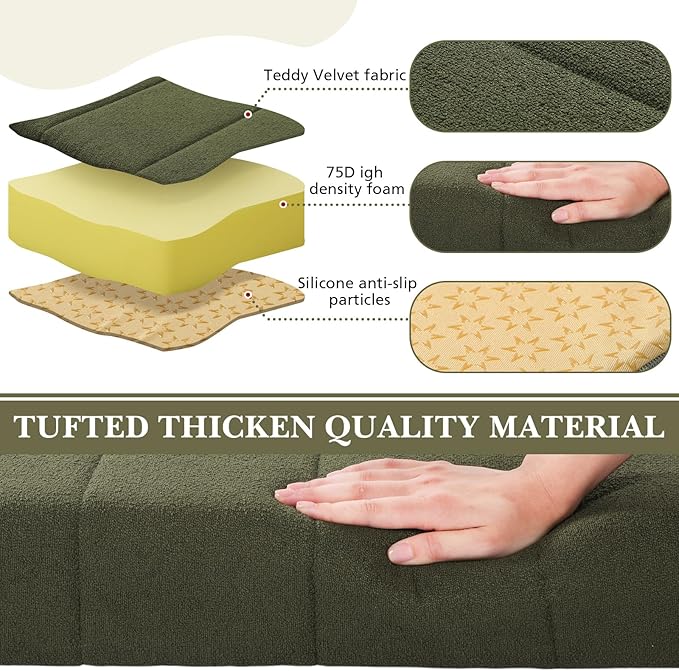 Wenqik Bench Cushion 42x16x4 Inch for Indoor Outdoor Furniture Tufted Thicken Bay Window Seat Cushion Non Slip Waterproof Dining Piano Bench Pad Pillow Anti Cat Scratch for Patio Porch Swing, Green