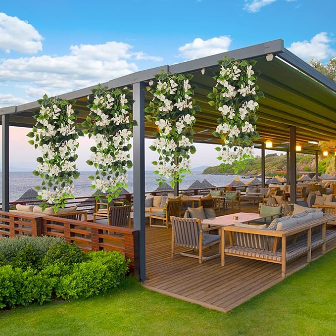 Artificial Hanging Flowers Bougainvillea, UV Resistant Fake Plastic Faux Flower Fabric Vine for Indoor Outdoor Garden Porch Eave Wedding Wall Décor