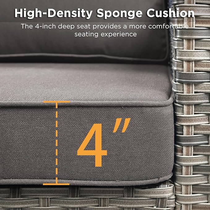 Patio Furniture Set with Swivel Chairs-5 Piece Outdoor Swivel Rocker Patio Chairs with Ottomans Rattan Side Table, Comfy Cushion Outdoor Furniture Set for Porch Deck Garden Backyard(Grey/Grey)