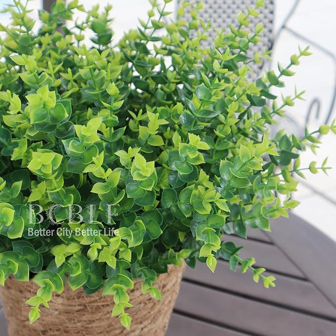 Artificial Flowers for Outdoors, 12 Bundles UV Resistant Realistic Faux Plants for Outside Porch Planter, Spring Summer Home Garden Decoration, Green