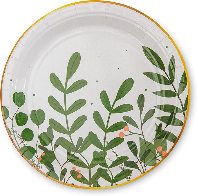 Royal Bluebonnet Greenery Paper Plates and Napkins for Birthday Decorations - Set of 24 Sturdy 400 GSM Sage Green Paper Plates for Mothers Day, Floral Party Supplies for Engagement Party, Baby Shower