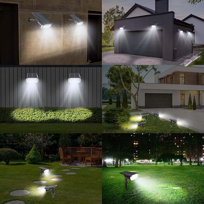Solar Spot Lights Outdoor 1000 Lumens, 64 LEDs IP67 Waterproof Landscape Lighting with 4 Modes - 2-in-1 Solar Spotlight & Pathway Light for Garden, Yard, Patio Decor, 4 Pack