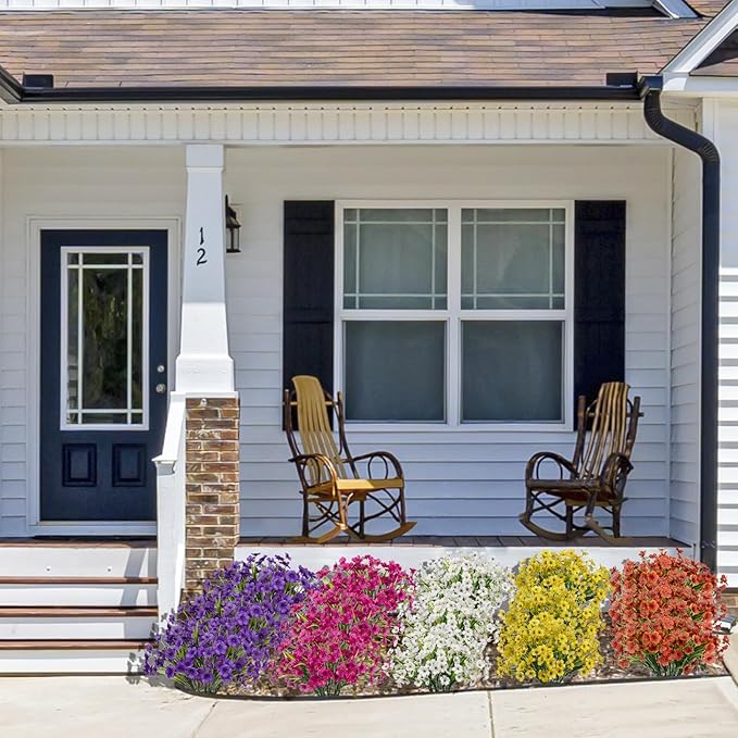 15 Bundles Artificial Flowers Outdoor UV Resistant Fake Silk Plants Plastic Faux Shrubs Outside Front Porch Window Box Garden Home Hanging Planter Decoration (Red)