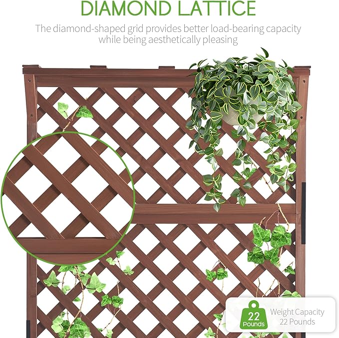 SPECRAFT 2 Pack Wood Planter with Trellis, 35.4x17.7x72 Inch Raised Garden Bed, 1.6Ft Deep Large Planter Box for Outdoor Gardening, Vegetables, and Climbing Plants