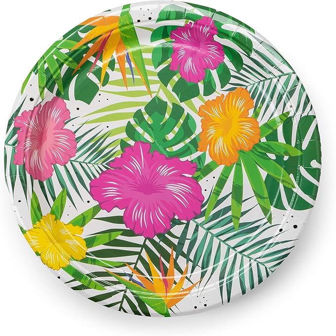 Royal Bluebonnet Luau Plates and Napkins - Set of 24 Tropical Party Supplies, Hawaiian Party Decorations, Disposable Tropical Plates for Hibiscus Luau Birthday, Hawaiian Floral Paper Products
