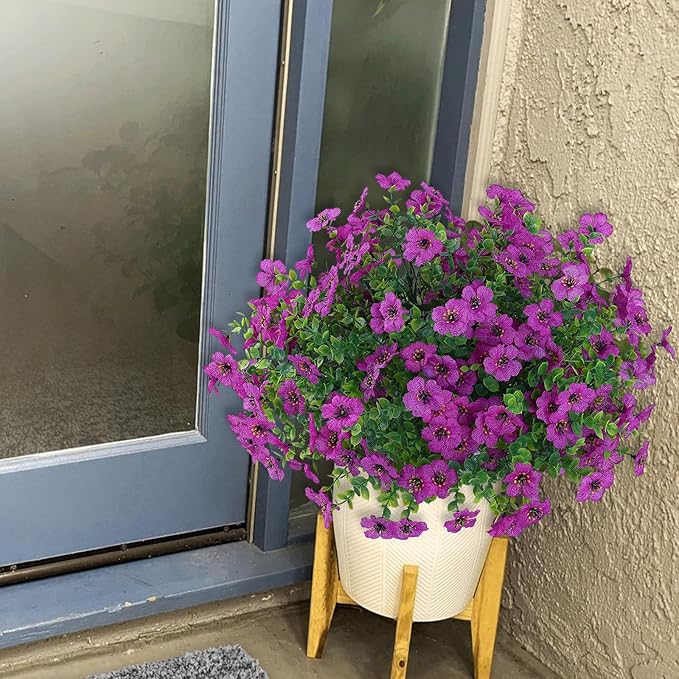 10 Bundles Artificial Faux Flowers for Outdoor,10Pcs Fake Flowers for Home Decor,Plastic Flowers Shrubs Lifelike Artificial Greenery Home Porch Stems Outside Decor(Fuchsia)