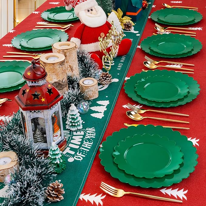 SUT 72Pcs 7.5" Green Plastic Plates - Heavy Duty Disposable Tableware for Weddings, Parties, Events | Eco-Friendly Dessert & Appetizer Serving, Fancy Disposable Plates (72 Count)