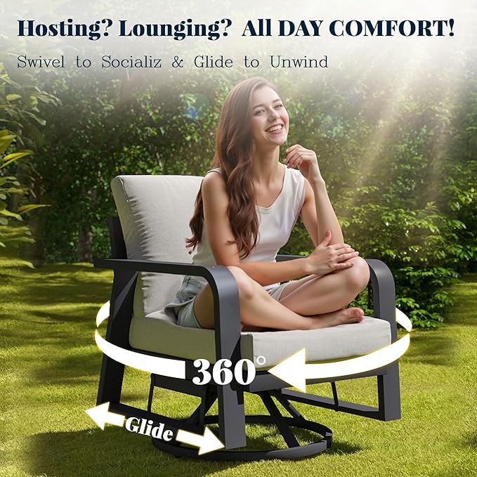 Outdoor Patio Furniture Set 4-Piece, Aluminum Swivel Rocking Chairs with All-Weather Cushions, Modern Patio Conversation Set for Deck, Porch, Garden (Dark Grey)