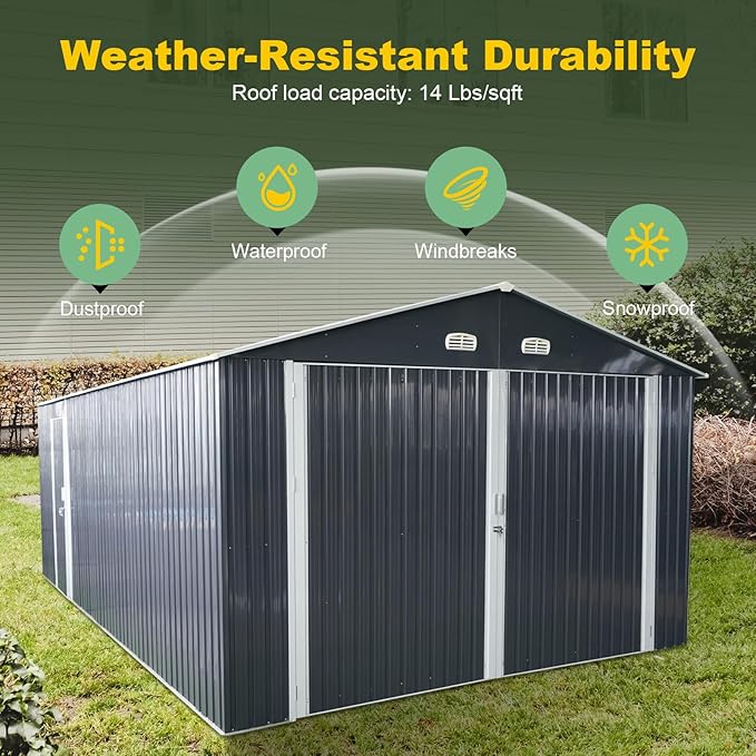 Metal Garage Shed 20x13 FT, Sheds & Outdoor Storage Clearance, Outdoor Storage Shed for Car, Truck, Bike, Lawnmower, Backyard Tool House Building 2 Doors and 4 Vents Dark Gray