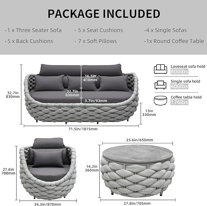 6-Piece Aluminum Patio Furniture Set, Modern Outdoor Conversation Set Sectional Sofa with Water Repellent Thick Cushions and Coffee Table for Balcony, Garden