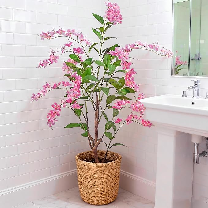 Artificial Jasmine Tree 5ft Beige Flower Pot Fake Plants, Lifelike Artificial Trees with Natural - Looking Blooms, Perfect for Any Space