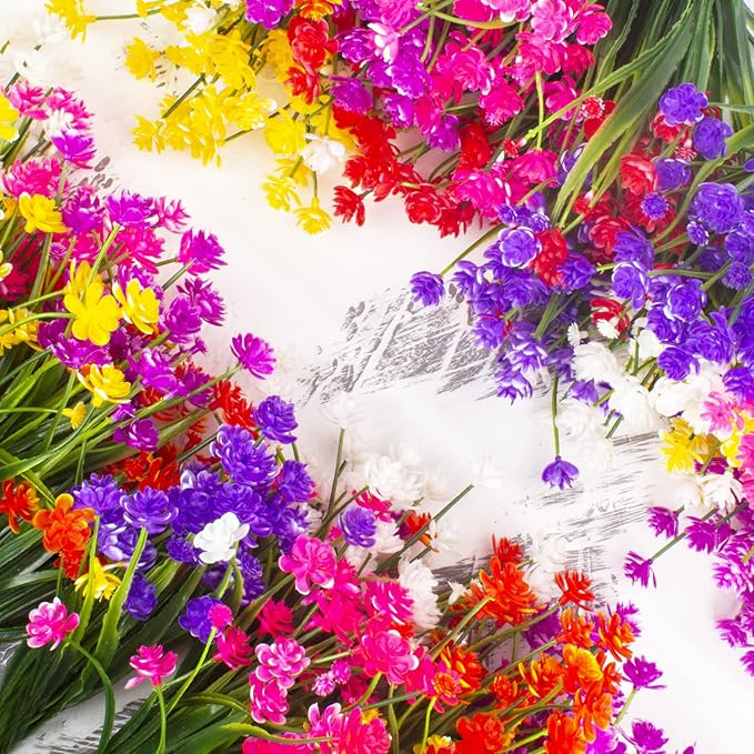 Artificial Flowers Outdoor UV Resistant Fake Plants Indoor Outside Hanging Planter Home Garden Decor, 10 Bundles (Pink)