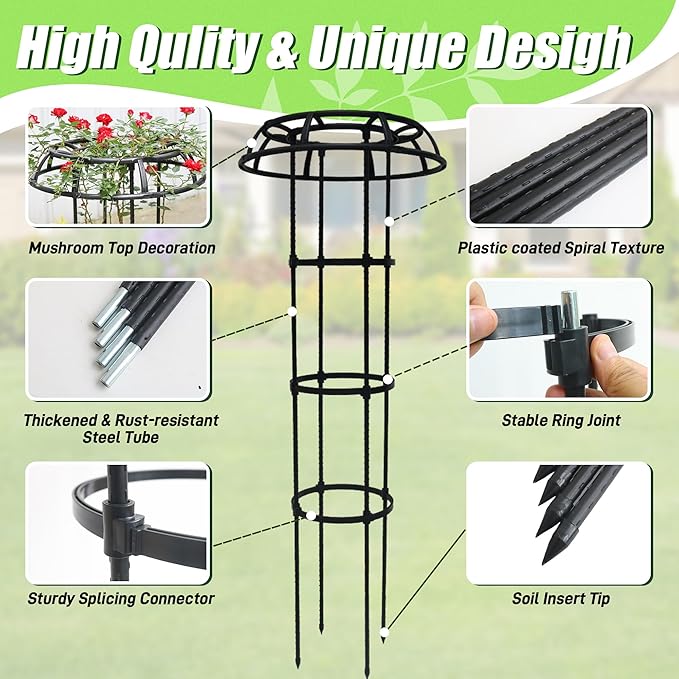 2 Pack 65 Inch Black Metal & Plastic Garden Trellis for Climbing Plants, Roses, Vines & Vegetables