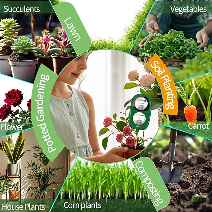 2-in-1 Soil Moisture Meter, Soil PH Meter, Large Dual-Screen Soil PH Tester & Moisture Meter for Plants Indoor&Outdoor Garden,Lawn,Farm Soil Test Kit-No Battery Needed-Ivory White