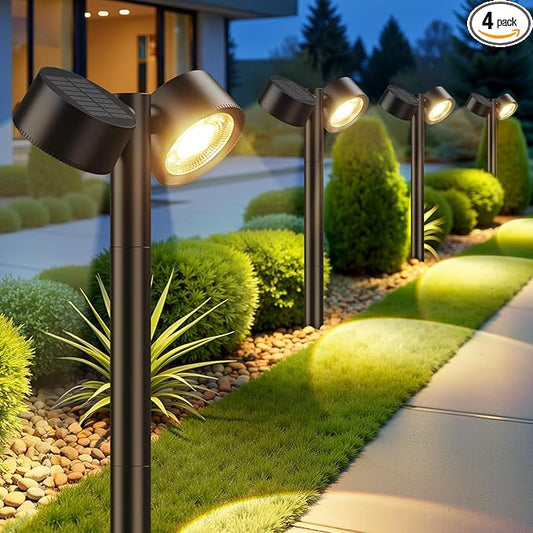 4 Pack Bright Solar Lights Outdoor, Adjustable 8-Head Pathway Light Solar Powerd, 3X Larger Lighting Area & 1200mAh, 18 LED Garden Lighting for Outside Landscape Yard Walkway Lawn Patio