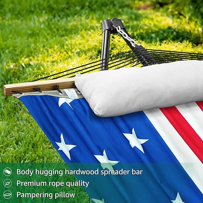 Tranquillo Unity Adjustable Hammock Stand, 800 lbs Capacity Steel Double Hammock Stand for 2 Persons, Premium Pre-Assembled Stand for Indoor Outdoor (American Flag)