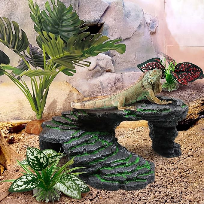 Reptile Artificial Plants, Terrarium Plants Decorations Supplies, Aquarium Fish Tank Plant, Amphibian Habitat Hideout Tank Accessories(L Set-3pcs/A)