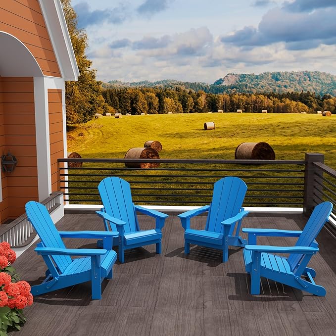 Westin Outdoors Laguna WO Home Furniture Adirondack Chair 4 PC Set Classic Outdoor Patio Folding Chair for Bon Fire Pit Lawn Backyard Beach Plastic Weather-Resistant (Pacific Blue)