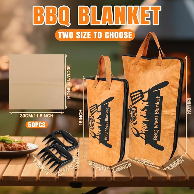 2 Pcs BBQ Blanket for Resting Meat,Reusabkle Smoker Grilling Meat Insulated Resting Bag Large Capacity Meat Resting Bag with Bear Paws Meat Claws for Large Brisket、Beef and Turkeys (21''and 15'')