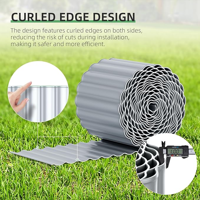AHEONLAR Corrugated Metal Garden Edging, 5''×25Ft Steel Landscape Edging Border, Flower Bed Edging Borders, Metal Lawn Edging for Landscaping, Garden, Pathway, Lawn, Flower Bed, Garden Bed (Silver)