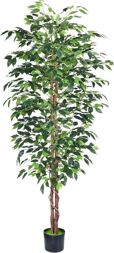 6FT Artificial Ficus Tree,Fake Plants with Sturdy Plastic Nursery Pot,Faux Ficus Trees for Home Office Living Room Farmhouse Indoor Outdoor Decor Perfect Housewarming Gift (6FT-1Pack)