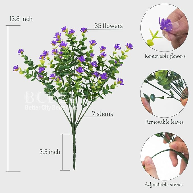 Artificial Flowers for Outdoors, 12 Bundles UV Resistant Realistic Faux Plants for Outside Porch Planter, Spring Summer Home Garden Decoration, Purple