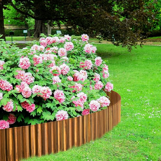 AHEONLAR Corrugated Metal Garden Edging, 5''×25Ft Steel Landscape Edging Border, Flower Bed Edging Borders, Metal Lawn Edging for Landscaping, Garden, Pathway, Lawn, Flower Bed, Garden Fence (Rusty)