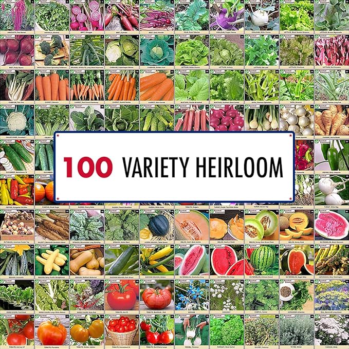 Garden Heirloom Seed Vault, 100 Variety, Over 17,500 Vegetable, Fruit, and Herbs Seeds, Non-GMO, Non-Hybrid, Plus Free Microgreens Kit