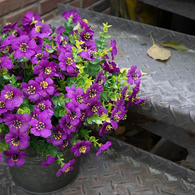 Artificial Flowers for Outdoors, 10 Bundles UV Resistant Artificial Outdoor Flowers, Not-Fading Silk Faux Flowers for Outdoor Planters for Home Garden Porch Decor, Fuchsia