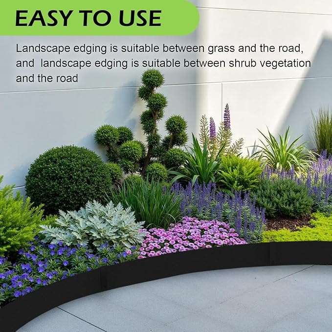 6PCS Galvanized Steel Landscape Edging Kit, 40" L x 12.5" H (20ft Total) Steel Landscape Lawn Edging for Lawn Yard, Coated Bendable Metal Strips, No-Dig Hammer-in Edging Border w/7Clips