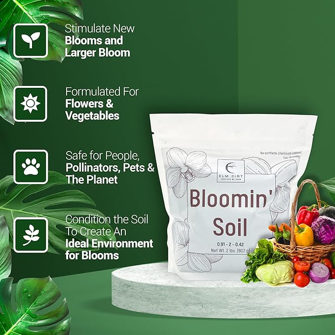 Elm Dirt Premium Bloom Soil - Organic Plant Soil for Indoor & Outdoor Use | Enhances Plant Growth & Nutrients - Big Bloom Activator, 2 lbs