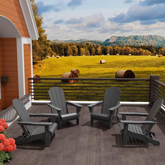Westin Outdoors Laguna WO Home Furniture Adirondack Chair 4 PC Set Classic Outdoor Patio Folding Chair for Bon Fire Pit Lawn Backyard Beach Plastic Weather-Resistant (Gray)